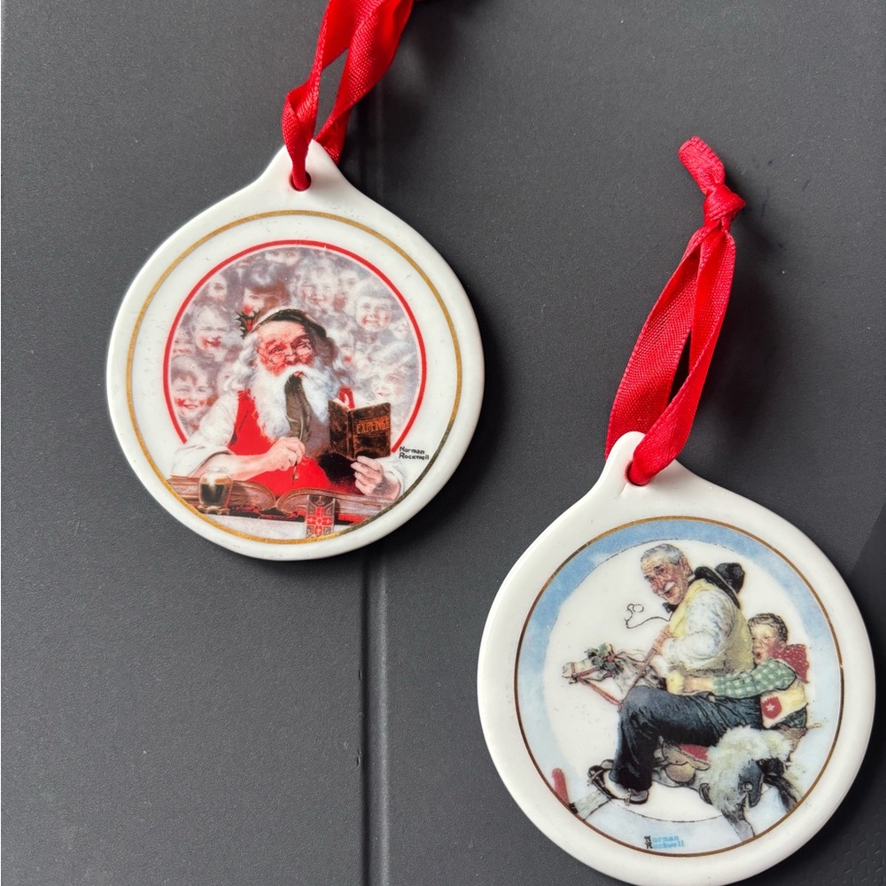 Vintage JCPenney Ceramic Ornaments with Red Ribbon